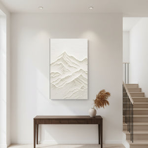 3D Textured White Mountain Oil Painting | Minimalist Hand-Painted Art #SS092
