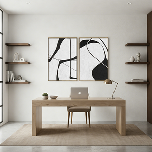 Wabi-Sabi Black & White Abstract Art Set of 2 #SS106