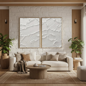 White Impasto Abstract Set of 2 | 3D Textured Canvas Art #SS108