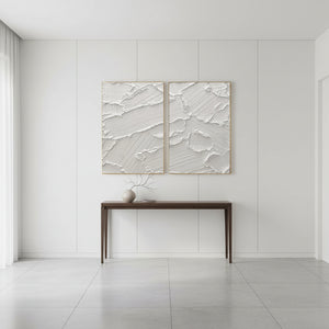 White Impasto Abstract Set of 2 | 3D Textured Canvas Art #SS108
