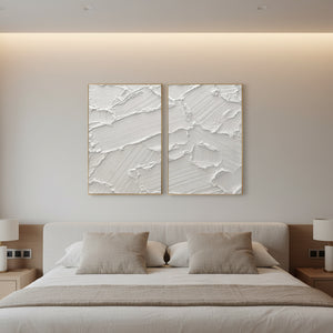 White Impasto Abstract Set of 2 | 3D Textured Canvas Art #SS108