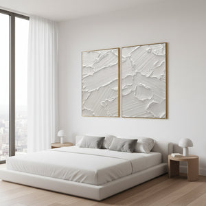 White Impasto Abstract Set of 2 | 3D Textured Canvas Art #SS108