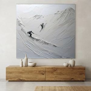 Dynamic Skiers Mountain Textured Wall Art #NM624