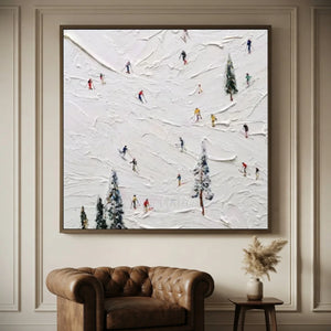 Dynamic Skiers on Snowy Peaks Textured Art #NM625