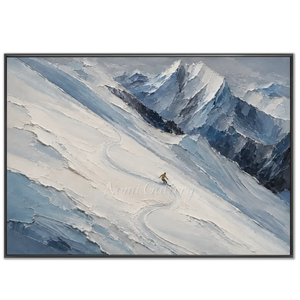 Majestic Snowy Peaks Skiing Textured Oil Painting #NM524