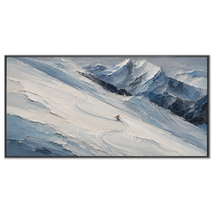 Majestic Snowy Peaks Skiing Textured Oil Painting #NM524