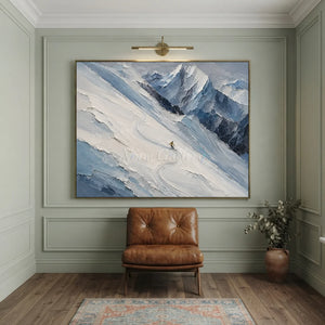 Majestic Snowy Peaks Skiing Textured Oil Painting #NM524