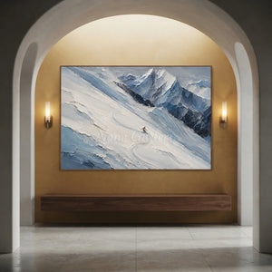 Majestic Snowy Peaks Skiing Textured Oil Painting #NM524