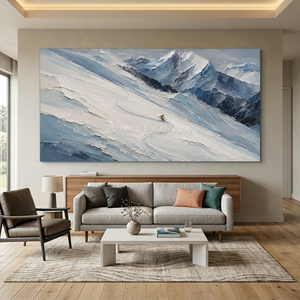 Majestic Snowy Peaks Skiing Textured Oil Painting #NM524