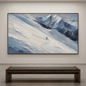 Majestic Snowy Peaks Skiing Textured Oil Painting #NM524