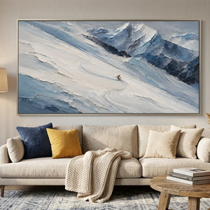 Majestic Snowy Peaks Skiing Textured Oil Painting #NM524