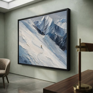 Majestic Snowy Peaks Skiing Textured Oil Painting #NM524