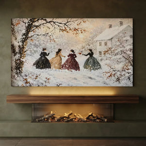 Winter Stroll: Women in Snowy Landscape Oil Painting #NM525