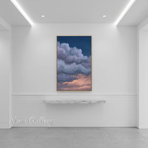 Handmade Modern Abstract Blue and Pink Cloudscape Art #TC013