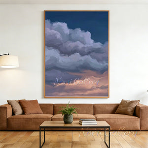 Handmade Modern Abstract Blue and Pink Cloudscape Art #TC013