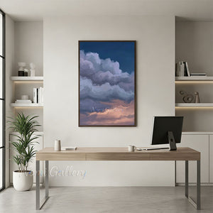 Handmade Modern Abstract Blue and Pink Cloudscape Art #TC013