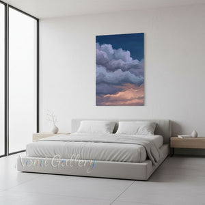 Handmade Modern Abstract Blue and Pink Cloudscape Art #TC013