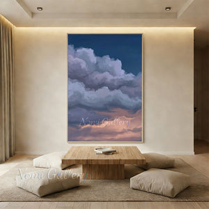Handmade Modern Abstract Blue and Pink Cloudscape Art #TC013