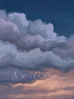 Handmade Modern Abstract Blue and Pink Cloudscape Art #TC013