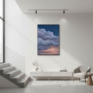Handmade Modern Abstract Blue and Pink Cloudscape Art #TC013