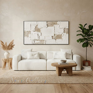 Original 3D Heavy Impasto Beige Painting with Grid #SS231