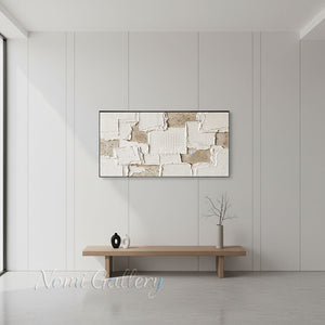Original 3D Heavy Impasto Beige Painting with Grid #SS231