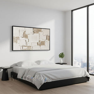 Original 3D Heavy Impasto Beige Painting with Grid #SS231