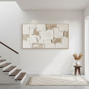 Original 3D Heavy Impasto Beige Painting with Grid #SS231