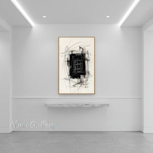 Framed Abstract Black and White Charcoal Oil Painting #SS152
