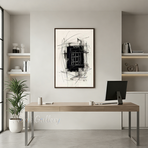 Framed Abstract Black and White Charcoal Oil Painting #SS152