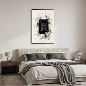 Framed Abstract Black and White Charcoal Oil Painting #SS152