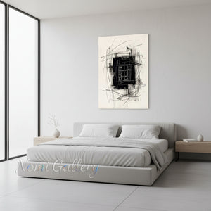 Framed Abstract Black and White Charcoal Oil Painting #SS152