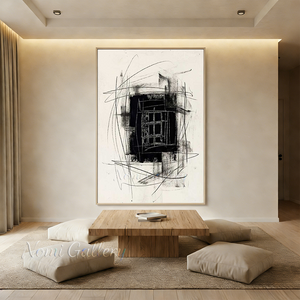 Framed Abstract Black and White Charcoal Oil Painting #SS152