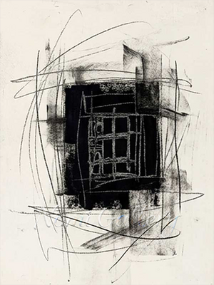 Framed Abstract Black and White Charcoal Oil Painting #SS152