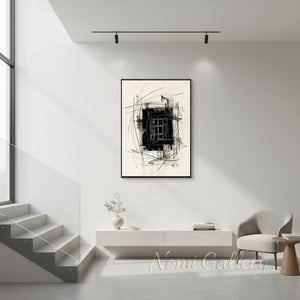 Framed Abstract Black and White Charcoal Oil Painting #SS152