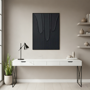 3D Textured Black Abstract Oil Painting - Minimalist Wabi-Sabi Wall Art #SS121