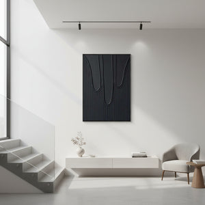 3D Textured Black Abstract Oil Painting - Minimalist Wabi-Sabi Wall Art #SS121
