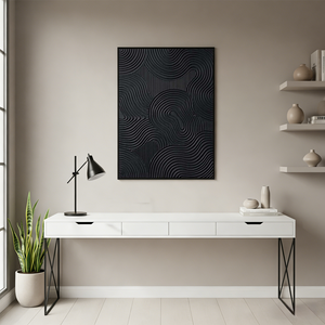 3D Textured Black Flowing Lines Abstract Oil Painting #SS122