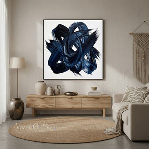Modern Blue and Black Abstract Oil Painting #SS235