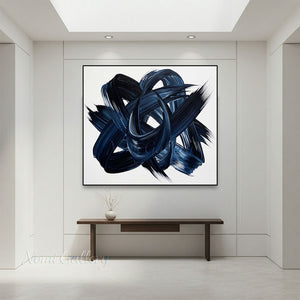 Modern Blue and Black Abstract Oil Painting #SS235