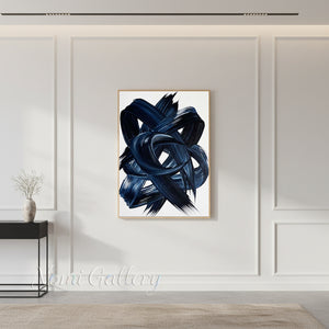 Navy Blue Abstract Brushstroke Handmade Oil Painting #SS154