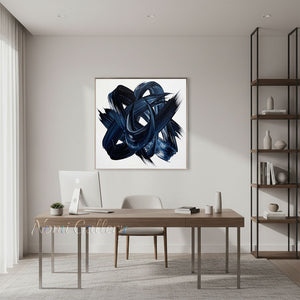Modern Blue and Black Abstract Oil Painting #SS235