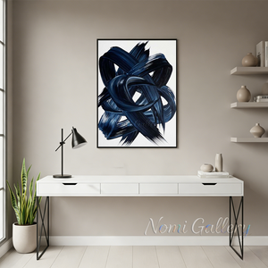 Navy Blue Abstract Brushstroke Handmade Oil Painting #SS154