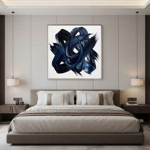 Modern Blue and Black Abstract Oil Painting #SS235