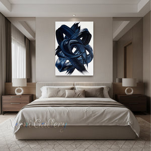 Navy Blue Abstract Brushstroke Handmade Oil Painting #SS154