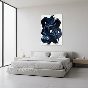 Navy Blue Abstract Brushstroke Handmade Oil Painting #SS154