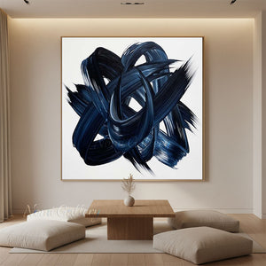 Modern Blue and Black Abstract Oil Painting #SS235