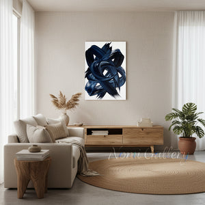 Navy Blue Abstract Brushstroke Handmade Oil Painting #SS154