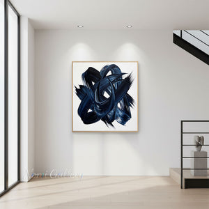 Modern Blue and Black Abstract Oil Painting #SS235