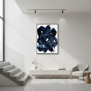 Navy Blue Abstract Brushstroke Handmade Oil Painting #SS154